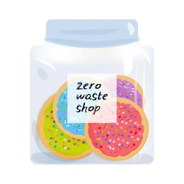Zero waste shop. Black text, calligraphy, lettering, Frosted sugar cookies, s Stock Illustration