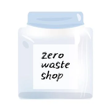 Zero waste shop. Black text, calligraphy, lettering, glass jar for products i Stock Illustration