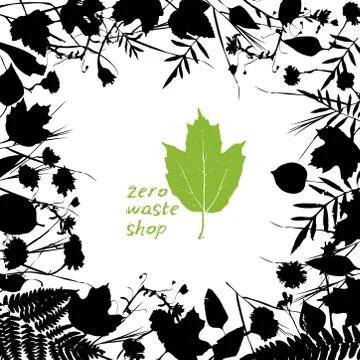 Zero waste shop logo. Black green text, calligraphy, lettering, doodle by han Stock Illustration