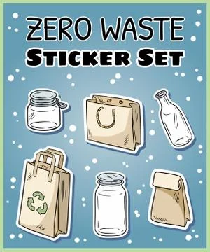 Zero waste sticker set. Ecological and plastic free collection of labels. Go Stock Illustration