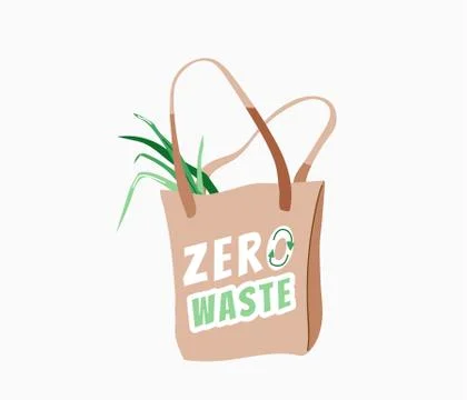 Zero waste. Store bag with green product and motivational type lettering quote Stock Illustration