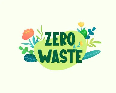 Zero waste text and flowers label on white. Stock Illustration