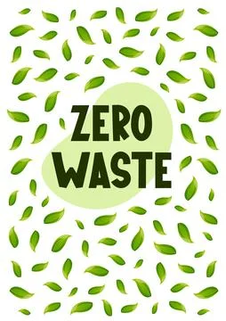 Zero waste text and green leaves pattern. Stock Illustration