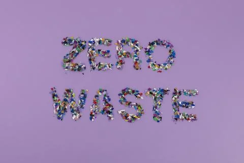Zero waste text consisting of small recycled plastic pellets. Circular economy 스톡 사진