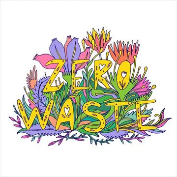 Zero waste text. Vector with inscription word, lettering zero waste in doodle Stock Illustration