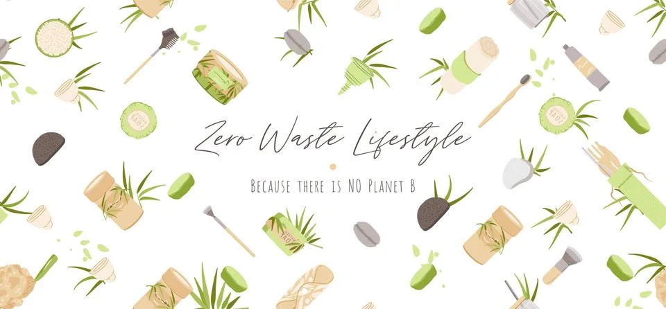 Zero Waste Vector Concept illustration in Minimalism Style, with Reusable and Stock Illustration