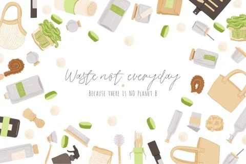 Zero Waste Vector Concept illustration in Minimalism Style, with Reusable and Stock Illustration