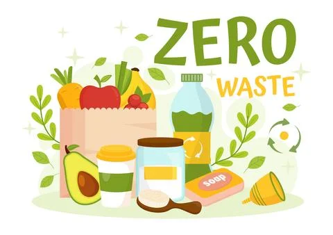 Zero Waste Vector Illustration of Eco Friendly with Recyclable and Reusable.. 스톡 일러스트