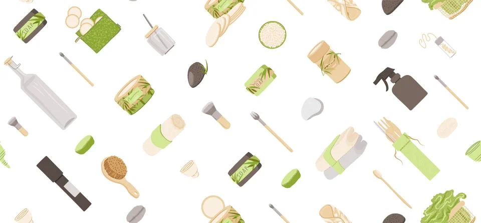 Zero Waste Vector Seamless Pattern in Minimalism Style, with Reusable and Stock Illustration