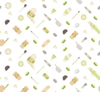 Zero Waste Vector Seamless Pattern in Minimalism Style, with Reusable and Stock Illustration