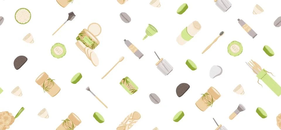 Zero Waste Vector Seamless Pattern in Minimalism Style, with Reusable and Stock Illustration