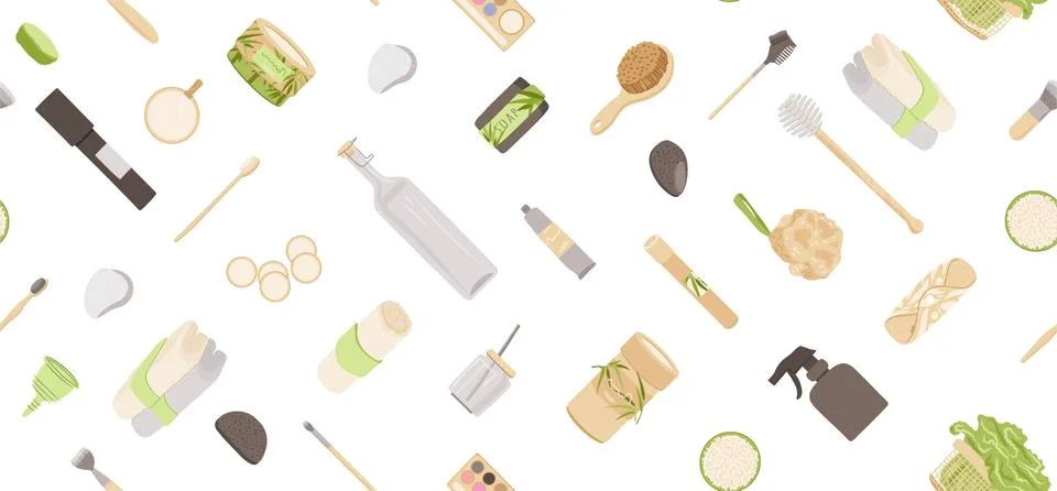 Zero Waste Vector Seamless Pattern in Minimalism Style, with Reusable and Stock Illustration