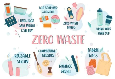 Zero waste web banner, eco tips infographic. Lifestyle elements イラスト素材