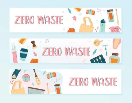 Zero waste web banner or header collection. Lifestyle elements イラスト素材