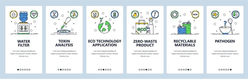 Zero waste website and mobile app onboarding screens vector template Ilustración de archivo