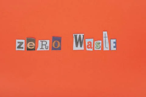 Zero waste words on a red background. flat lay. top view Stock Photos