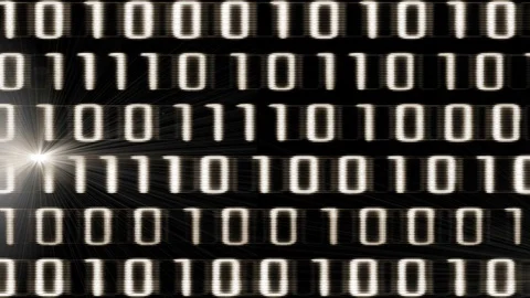 Zeros and ones text motion graphics binary code with flares Stock Footage 72127655