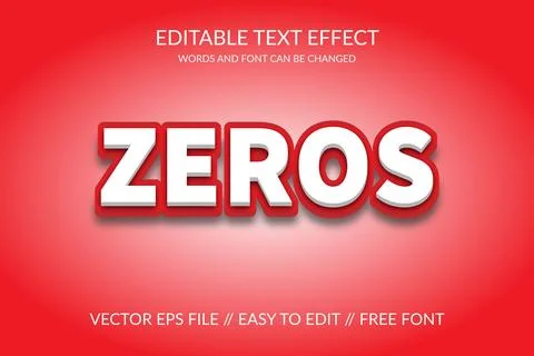 Zeros vector eps 3d text effect illustration design. Stock Illustration