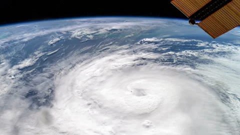 Zeta making landfall at peak intensity in 2020 as viewed from space from the ISS Stock Footage 237237960