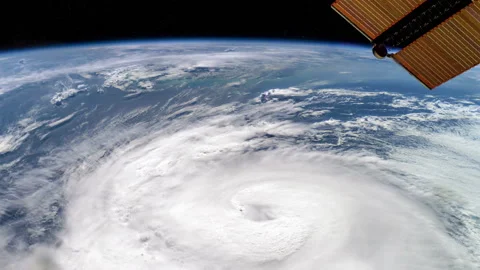 Zeta making landfall at peak intensity as seen from outer space storm raging Stock Footage 237238912