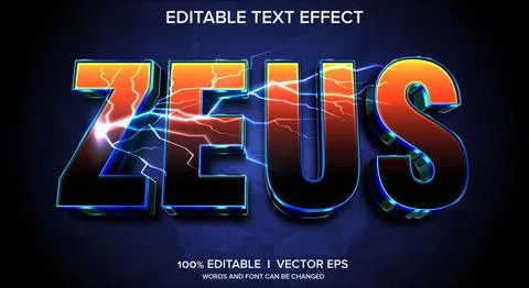Zeus 3d vector text effect with modern style design Stock Illustration