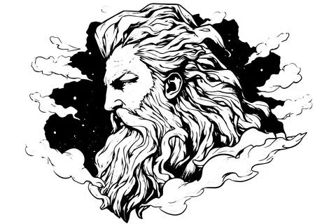 Zeus head hand drawn logo ink sketch. Engraved style vector illustration. Stock Illustration