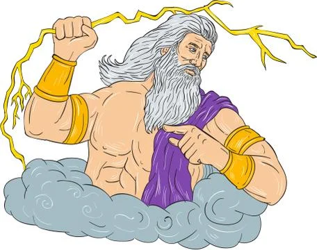 Zeus Wielding Thunderbolt Lightning Drawing Stock Illustration