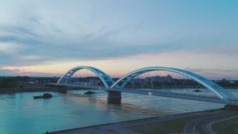 Zezelj bridge over danube river Stock Footage 216934489