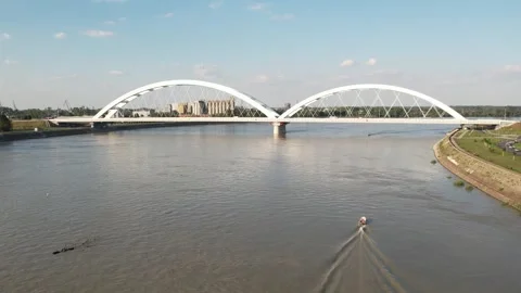 Zezelj Bridge over Danube River in Novi Sad Serbia Stock Footage 258890996