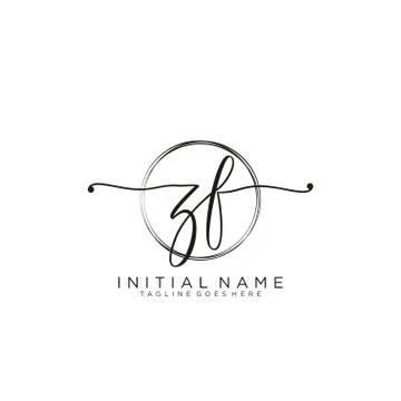 ZF Initial handwriting logo with circle template vector Stock Illustration