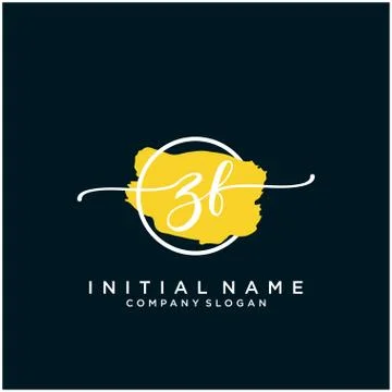 ZF Initial handwriting logo design with brush circle Stock Illustration