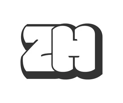 ZH logo, bubble comic lettering, rounded in graffiti style black and white .. Stock Illustration