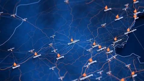 Zhangjiakou map big data visualization. Futuristic map infographic of city in Illustrazione stock