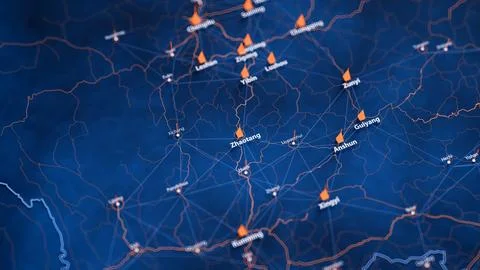 Zhaotang map big data visualization. Futuristic map infographic of city in China Stockillustratie