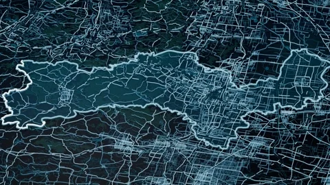 Zibo China Glowing Digital Map Animation 4K Video stock 337288974