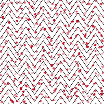 Zig zag background with red hearts for Valentine's day. Vector. Stock Illustration