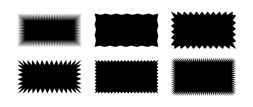 Zig zag edge rectangle shape collection. Jagged rectangular elements set. Black Stock Illustration