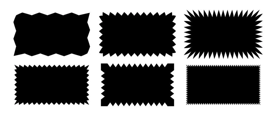 Zig zag edge rectangle shape collection. Jagged rectangular elements set. Black Stock Illustration