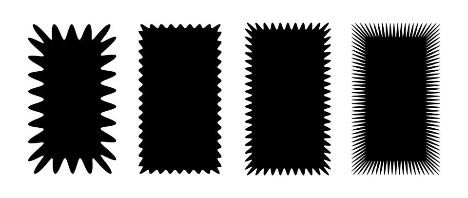 Zig zag edge rectangular shapes collection. Jagged rectangle patches set. Black Stock Illustration