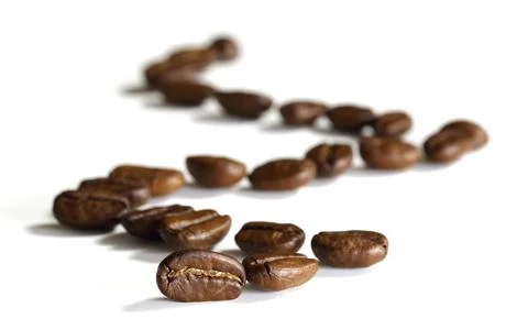Zig zag line with coffee beans on a white background 스톡 사진