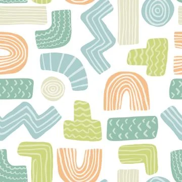 Zig zag, plus, minus, t symbol, line doodle shapes. Kids funny wallpaper. Vec Stock Illustration