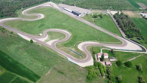 Zig zag racetrack of large autodrome from aerial view shot in sunny day, road Stock-Footage 301378131