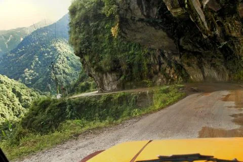 Zig zag road passing through the hills  of sikkim towards zero point, Stock Photos
