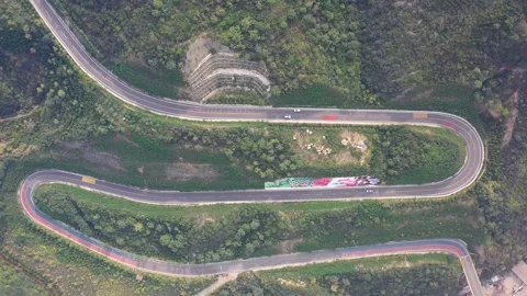 Zig-zag road at Tianlong mountain in Taiyuan, Shanxi province Stock Footage 151920779