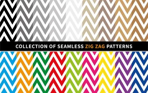Zig Zag seamless vector patterns Set with Chevron 스톡 일러스트