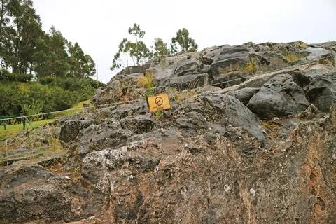 Zig zag shaped limestone rock once used for the Inca's mysterious ritual, Cusco 写真素材