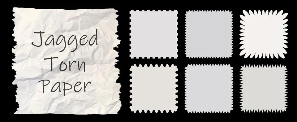 Zig zag style edge square frames set. White jagged rectangular elements graphic Stock Illustration