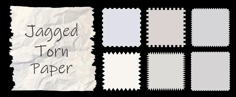 Zig zag style edge square frames set. White jagged rectangular elements graphic Stock Illustration