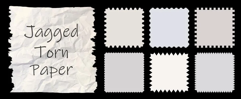 Zig zag style edge square frames set. White jagged rectangular elements graphic Stock Illustration