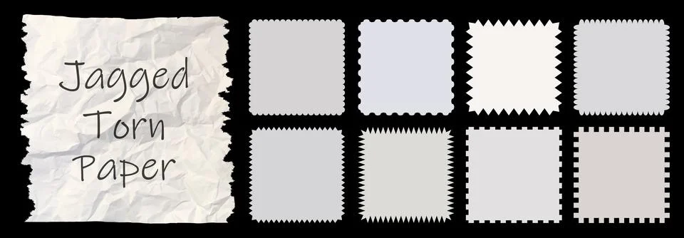 Zig zag style edge square frames set. White jagged rectangular elements graphic Stock Illustration